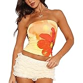 Women Y2k Floral Tube Tops Strapless Going Out Bandeau Crop Top Sexy Sleeveless Summer Beachwear