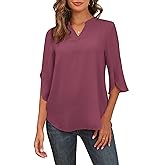 Askyes Women's 2026 Summer Chiffon Blouses Short Sleeve V Neck Tshirts Loose Casual Flowy Dressy Tops for Leggings Blouse