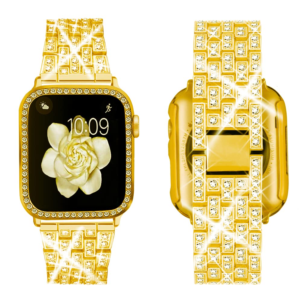 Photo 1 of SUPOIX Compatible with Apple Watch Band 40mm + Case, Women Jewelry Bling Diamond Rhinestone Replacement Metal Strap &Soft TPU Protector Case for iWatch Series 6/5/4/SE(Gold)