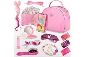 HAOOTADIY Toddler Play Purse for Little Girls, Purse for 3 4 5 6 7 8 Year Old, Princess Gifts Play Purse Set with Handbag/Phone/Pretend Toy Kit, Birthday Christmas Toys for Girls Age 3+