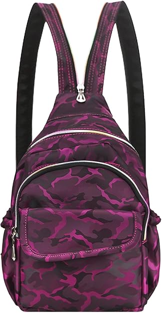 Amazon おしゃれ 迷彩柄 ボディバッグ レディース メンズ 兼用 かわいい ショルダーバッグ 2way ポーター 鞄 リュック 小さめ キッズ 軽量 防水 リュックサック スポーツ アウトドア 旅行 キャンプ 登山 パープル ショルダーバッグ