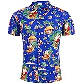 uideazone Mens Ugly Christmas Hawaiian Shirts Santa Claus Party Tropical Shirt M-4XL