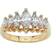 Palm Beach Jewelry 18K Yellow Gold Plated Marquise Cut Cubic Zirconia Graduated Anniversary Ring