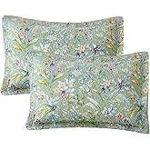 Sanracie Cotton King Size Pillow Shams Set of 2 (20"X36"), Flower Bird Butterfly Printed Pillow Covers Soft Breathable Quilted Bed Pillows
