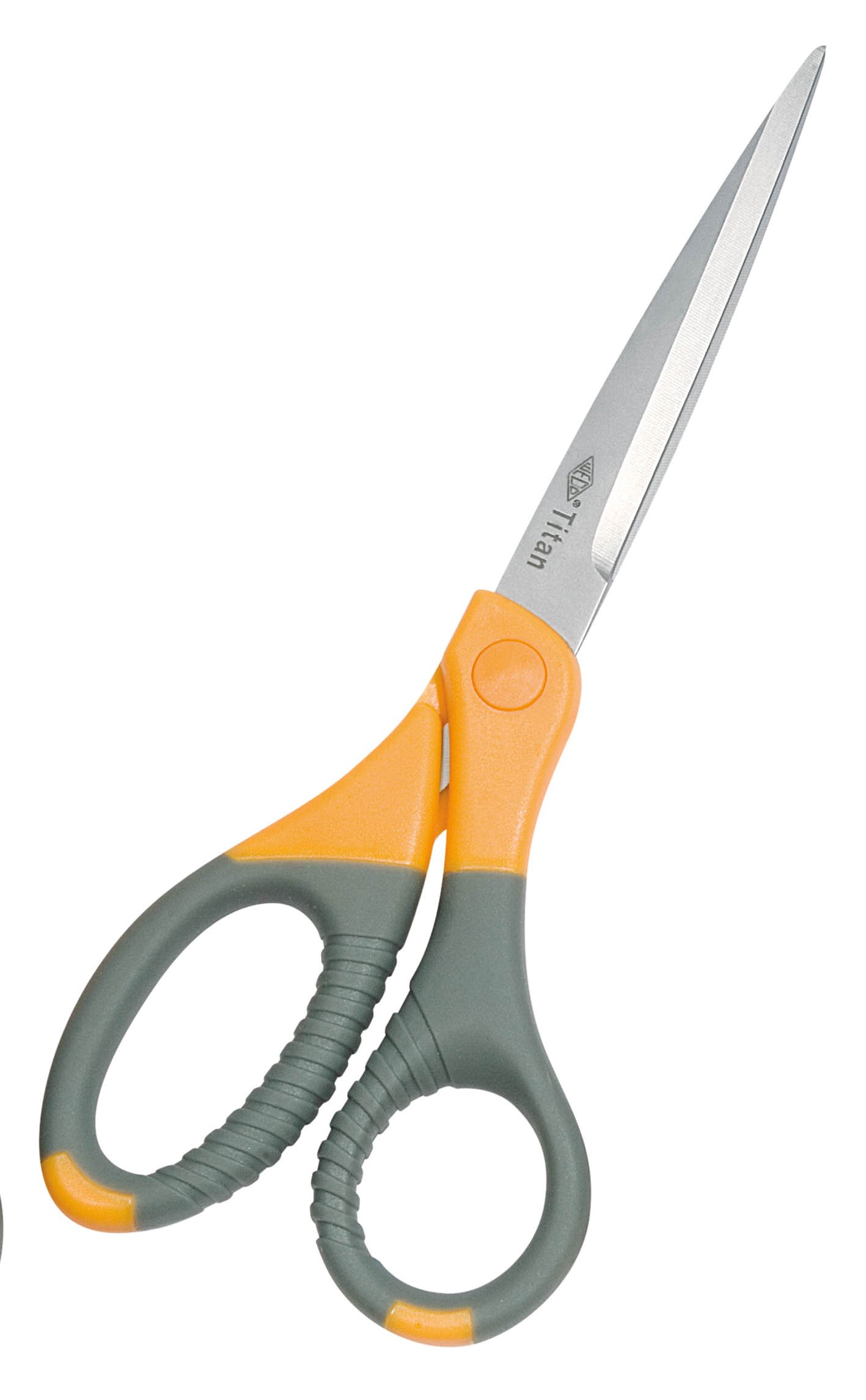Wedo 9858 Universal Scissors Titanium Plus Coated Stainless Steel with Special Cut, Rubberised Soft Handles Also for Left-Handed Users, 21.5 cm, Grey/Yellow