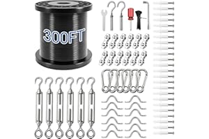 UZE String Light Hanging Kit with 300 FT Nylon-Coated Stainless Steel Wire Rope Cable and Comprehensive Range of Accessories,Globe String Light Suspension Kit for Outdoor Decor