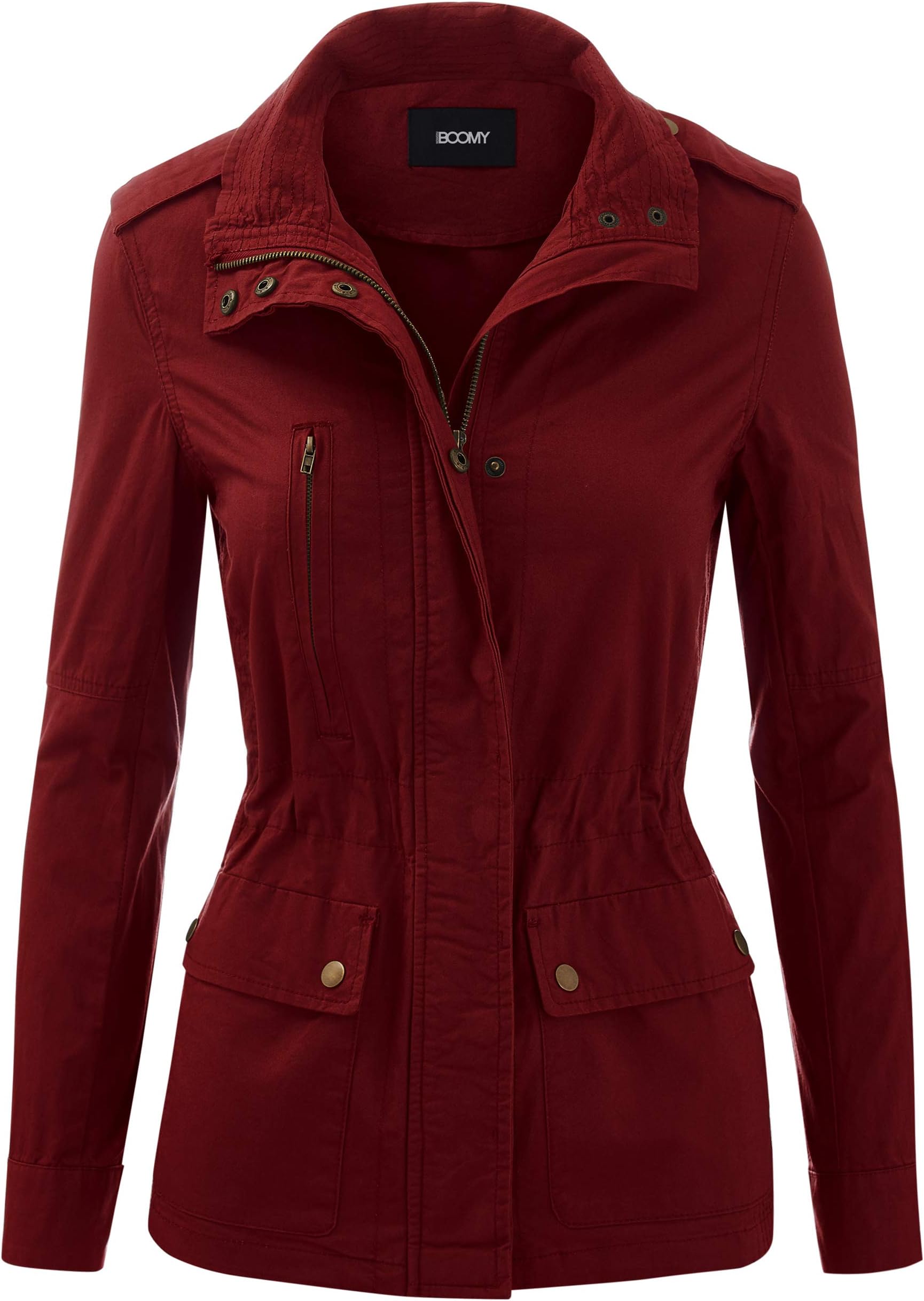 Women's Zip Up Safari Military Anorak Jacket with Hood Drawstring - Regular and Plus Sizes