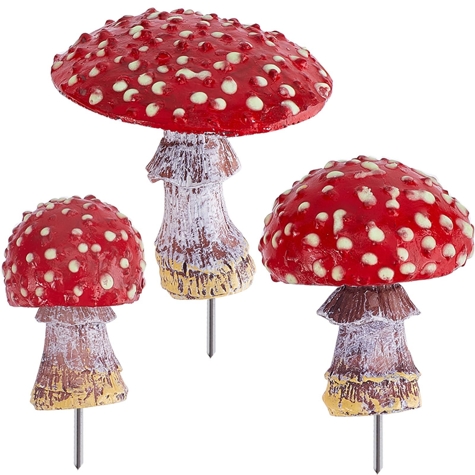 GORGECRAFT 3PCS Garden Red Mushroom Decor Glowing Mushrooms Statue in The Garden at Night Yard Pathway Landscape Lawn Halloween Christmas Decorations Plant Pots Accessories Outdoor