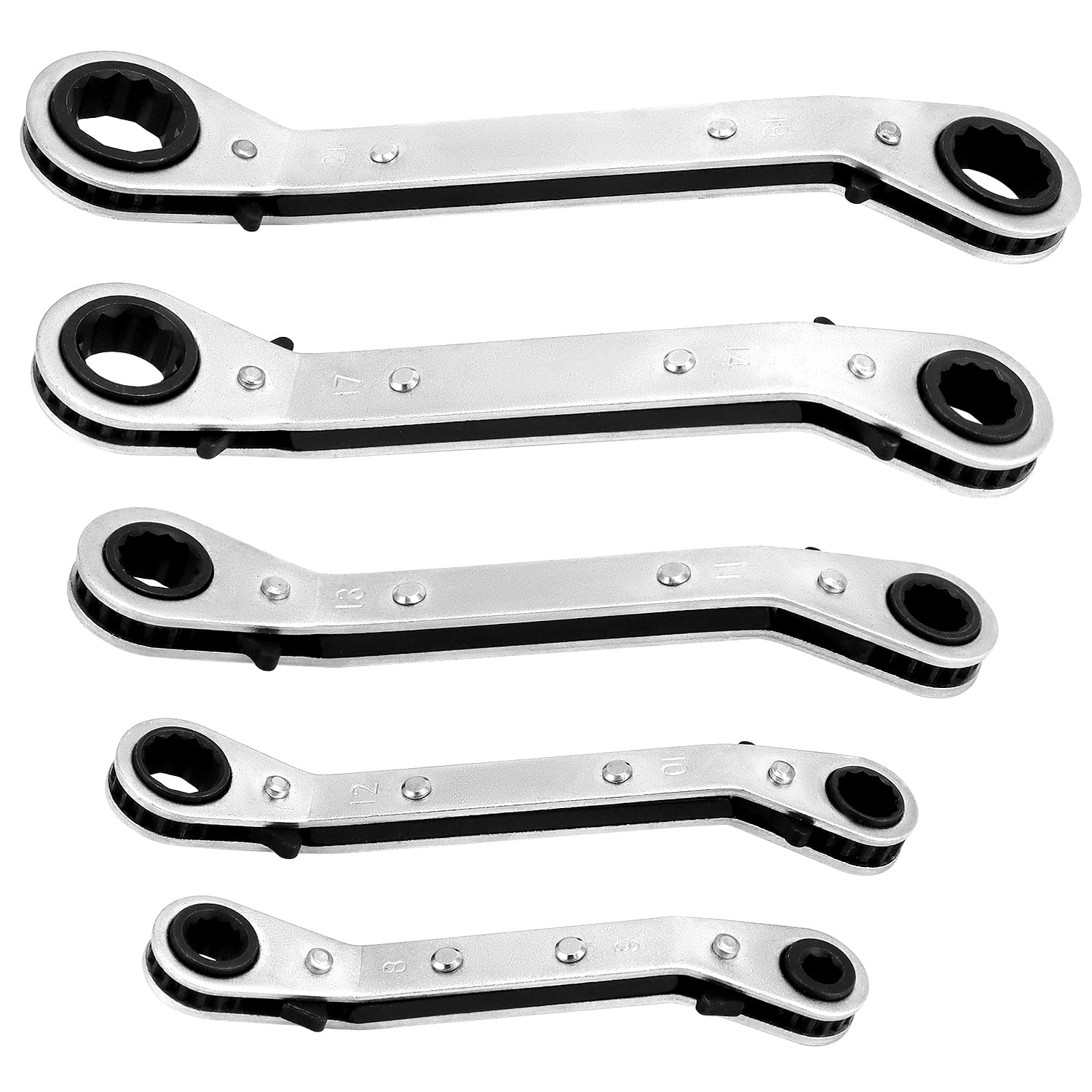 QWORK® 5Pcs Offset Reversible Double Ring Ratchet Spanner Set, 6mm-21mm Metric