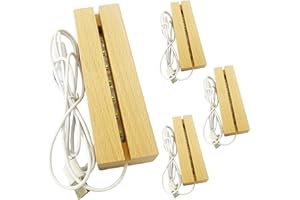 4Pcs LED Light Base, Warn Light Rectangular LED Display Base with Cable Wooden Display Stand for DIY Acrylic Plate, Resin, Gl