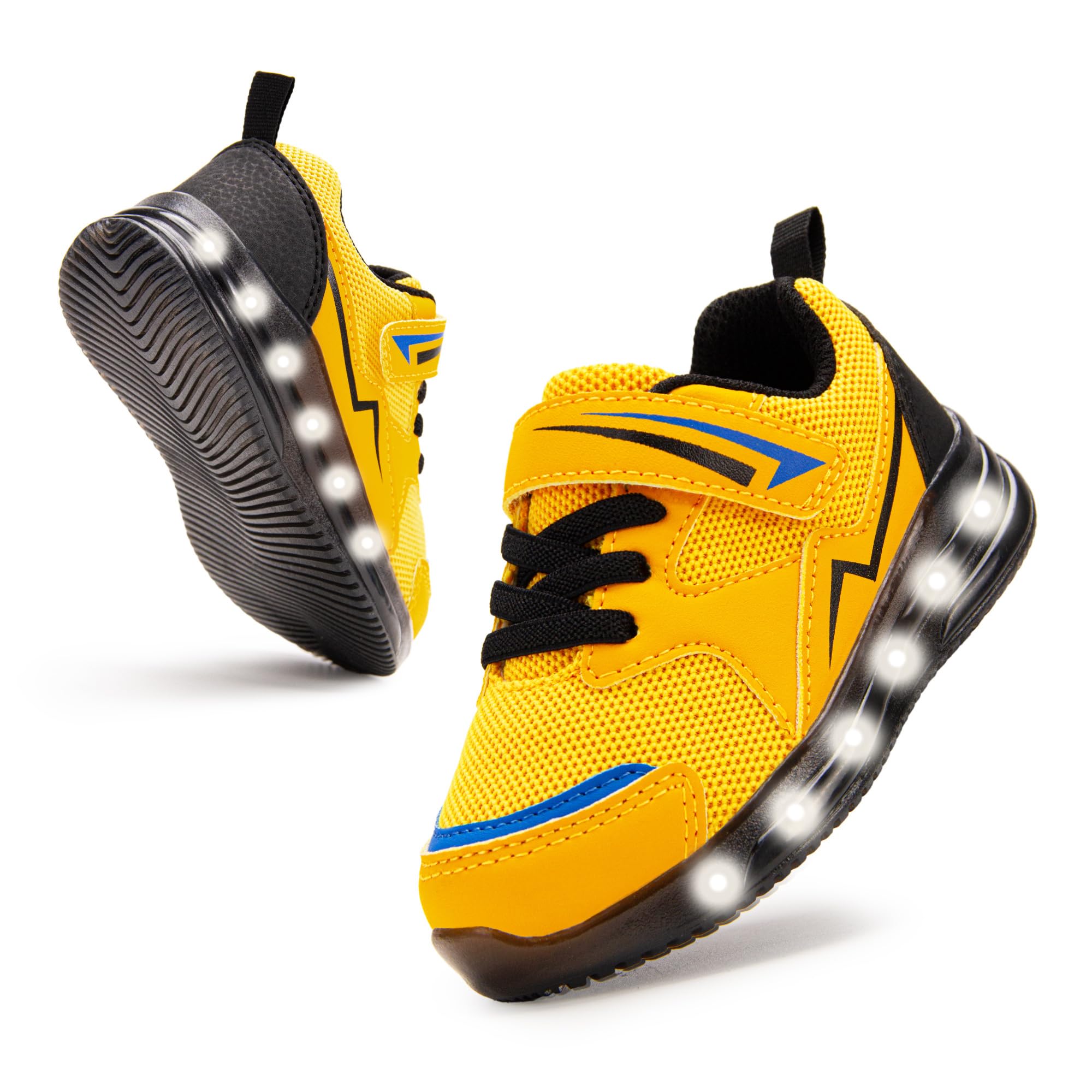 Floranate Size 10 Toddler Boys Light up Shoes LED Flashing Wide Toe Box Non Slip Rubber Outsole Hook and Loop Strap Lightweight Tennis Sneakers for School Image