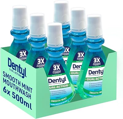 Dentyl Dual Action Smooth Mint Mouthwash CPC Plaque-Reducing 6x500ml