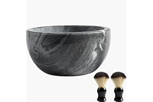 Koville Marble Shaving Soap Bowl 5'' Gray Handmade Shaving Cream Bowl, Marble Bowls For Shaving Foam, Shave Soap Bowl, Shaving Kit Bowl, Shaving Cup Gift for Men with 2 pack Shaving Brush