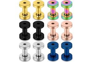 Lcolyoli Screw Fit Ear Gauges Kit Surgical Steel Tunnel Expander Earrings Earlobe Plugs Body Piercing Jewelry Set for Women Men 14G-00G 12 Pieces