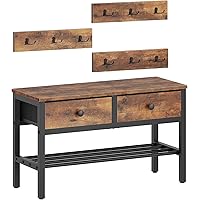 YATINEY Coat Rack Shoe Bench Set, 4-in-1 Hall Tree with Entryway Bench, Metal Shoe Rack, Coat Hooks, and 2 Drawers, for Front