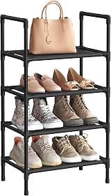 SONGMICS 4-Tier Shoe Rack 28 x 45 x 80 cm Metal Frame Black LSR004B02