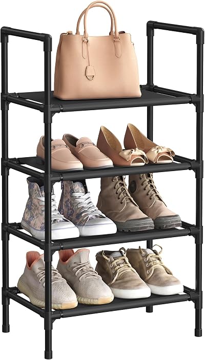 SONGMICS 4-Tier Shoe Rack 28 x 45 x 80 cm Metal Frame Black LSR004B02