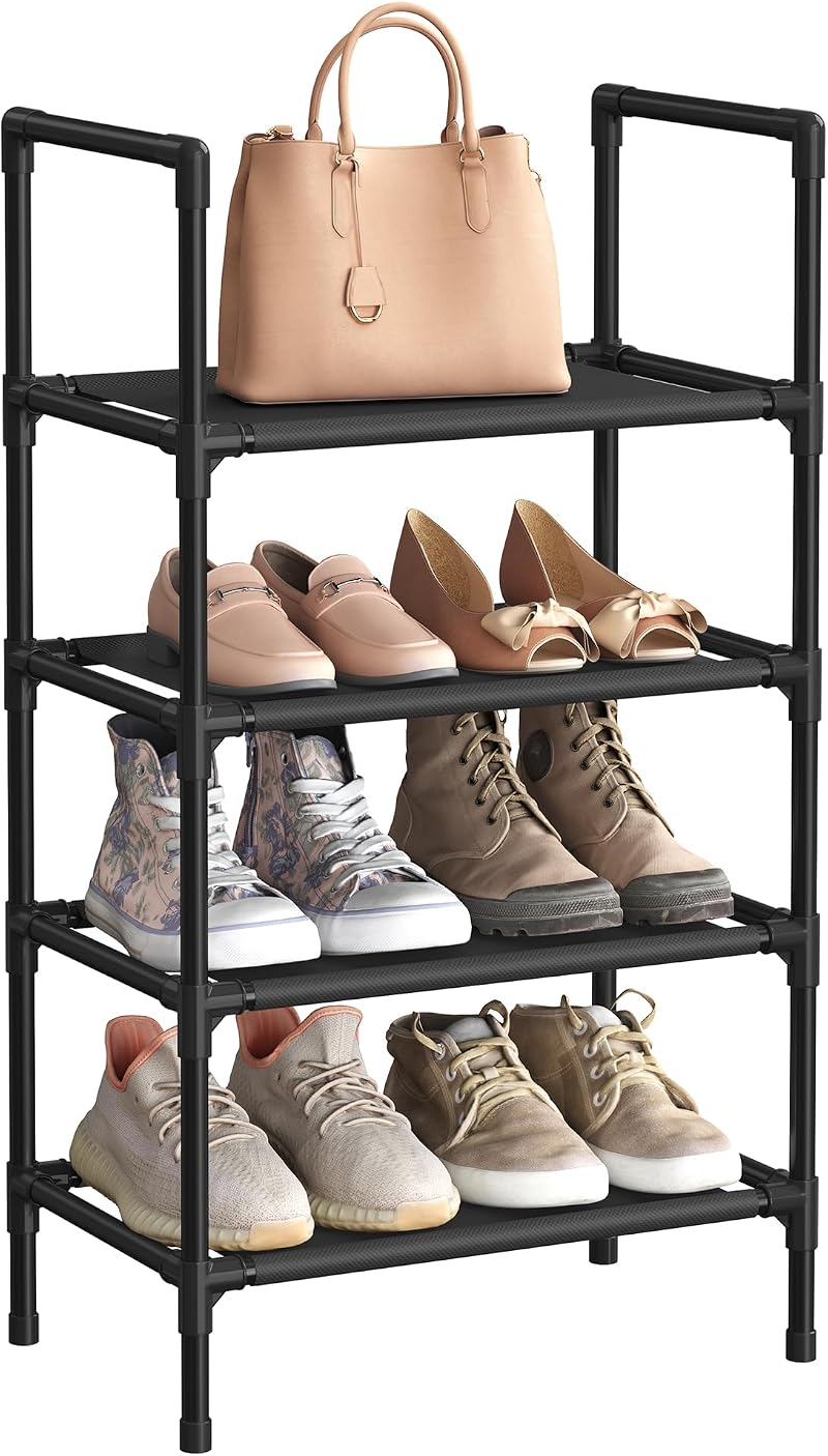 SONGMICS 4-Tier Shoe Rack 28 x 45 x 80 cm Metal Frame Black LSR004B02