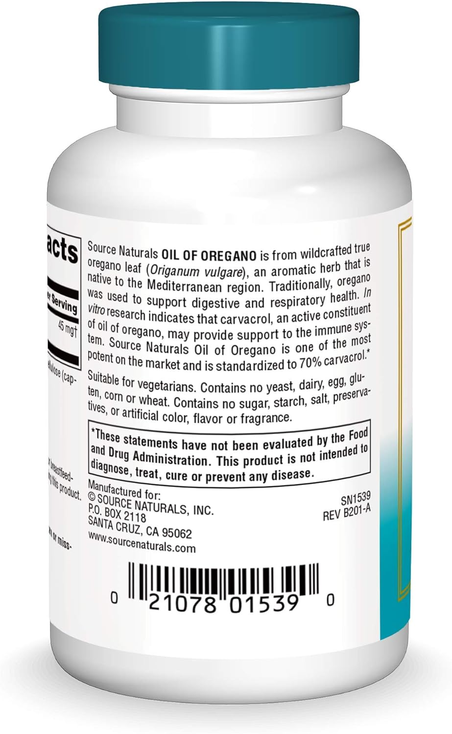 Source Naturals Wellness Oil of Oregano - Standardized to 70% Carvacrol - 60 Vegetarian Capsules: Health & Personal Care