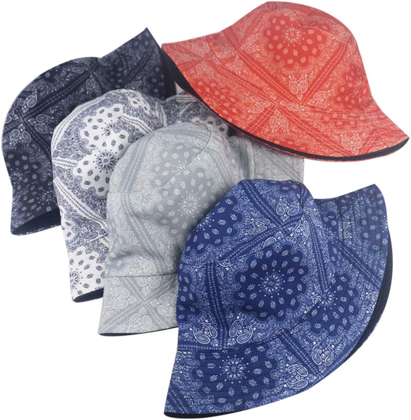 Bucket Hats for Women, Summer Print Double-Side-Wear Fishing Hats Outdoor Beach Caps (Cashew Black Flower): Clothing