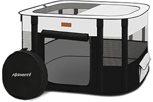 AKINERRI Dog Playpen - Foldable Cat Play Pens for Pubby, Kitten, Rabbit, Portable Pet Tent with Carring Bag for Indoor/Outdoor Travel Camping (Black-Medium)