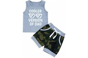 BOVOSHA Baby Boy Clothes Kids Summer Outfits Toddler Letter Print Tank Top + Camouflage Shorts Set