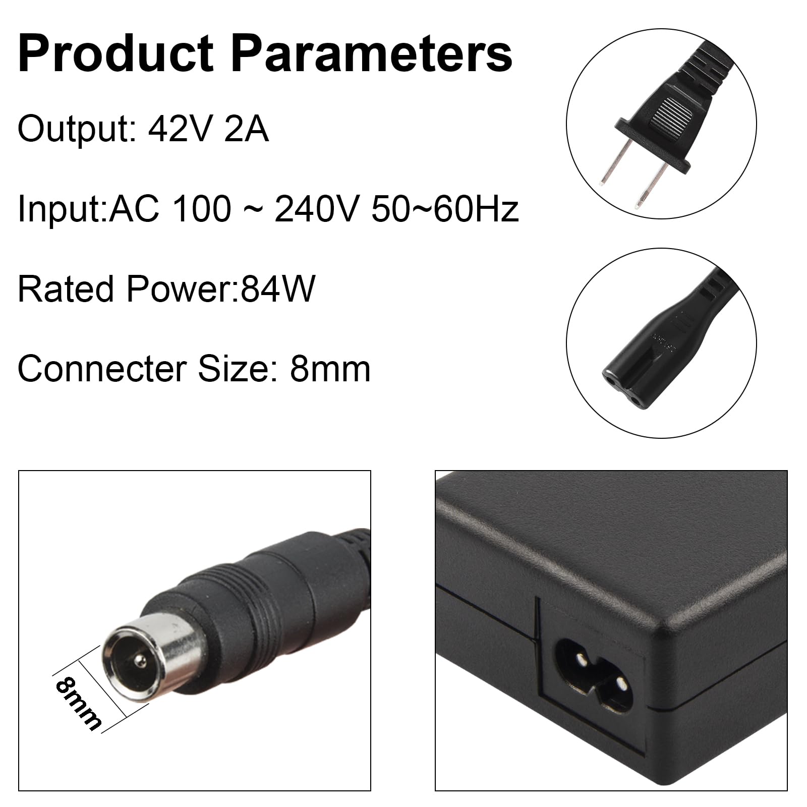 SGS Certified 42V 2A Electric Scooter Charger (Round RCA Connector Charger) Compatible with Segway Ninebot Scooter, Lime, Lime-S, Spin, Skip, ES1 ES2 ES4 Electric Scooter for 36V Li-ion 10S Battery
