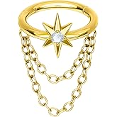 Jewseen 16G Dangle Chain Helix Hoop Earrings Gold Star Helix Piercing Jewelry with Clear CZ 8MM Silver Conch Earrings for Women 316L Surgical Steel Cartilage Hoop Daith Piercing Jewelry Gold