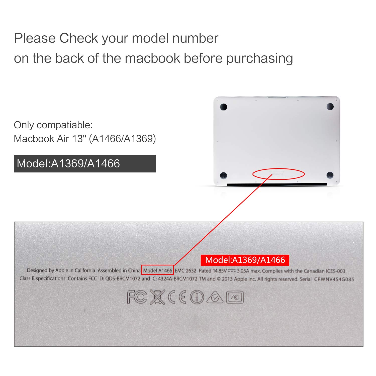 MacBook Air 13 Inch Case, TeenGrow Plastic Hard Protective Smooth MacBook Shell Case Keyboard Cover MacBook Air 13\