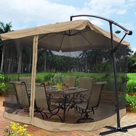 Amazon Com Yescom 9 Tan Outdoor Patio Offset Umbrella W Aluminum Tilt 200g Pa Cover Shade Mosquito Net Mesh Garden Outdoor