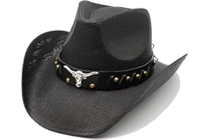 MivBuks Straw Cowboy Hat for Men Cowgirl Hats Women Wide Brim Beach Sun Hat Western Summer Hats