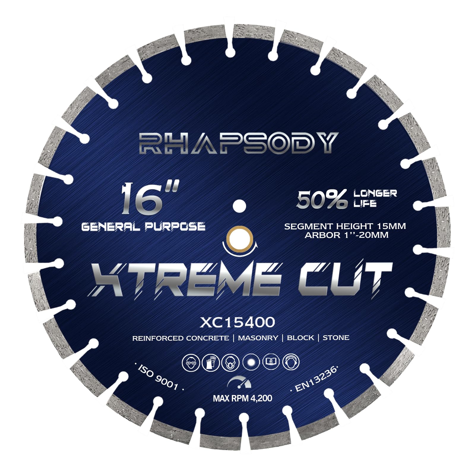 Photo 1 of **ONE MISSING TOOTH**RHAPSODY 16 Inch Diamond Concrete Saw Blade, Segmented General Purpose Blade Dry/Wet Cutting Concrete, Reinforced Concrete, Masonry, Brick, Block,1"-20mm Arbor