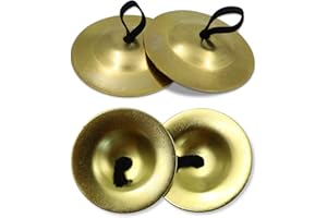 SNOMEL 4Pcs Finger Cymbals 5.3cm/2.1in, Finger Zills for Belly Dance, Brass Hand Cymbals, belly dancing cymbals, Dance Finger Musical Instrument for Dancer Party, Sagats (Gold)