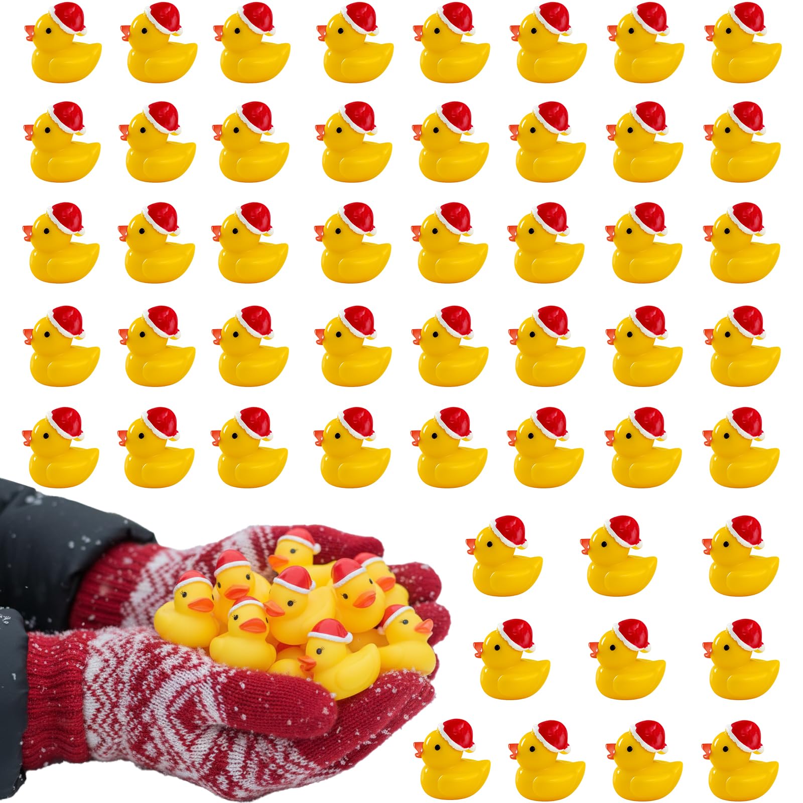 50Pcs Christmas Resin Ducks, Mini Ducks, 1.9cm x 1.8cm, Little Small Tiny Rubber Duck for Christmas Party Bag Fillers, DIY Decorations, Rubber Duck