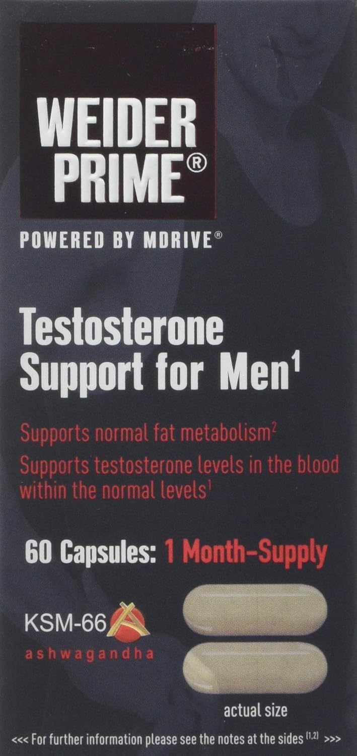 Weider Prime Testosterone Support for Men Ashwagandha Extract (KSM-66) Supports Energy, Lean Muscle, Mental Focus, Vitality