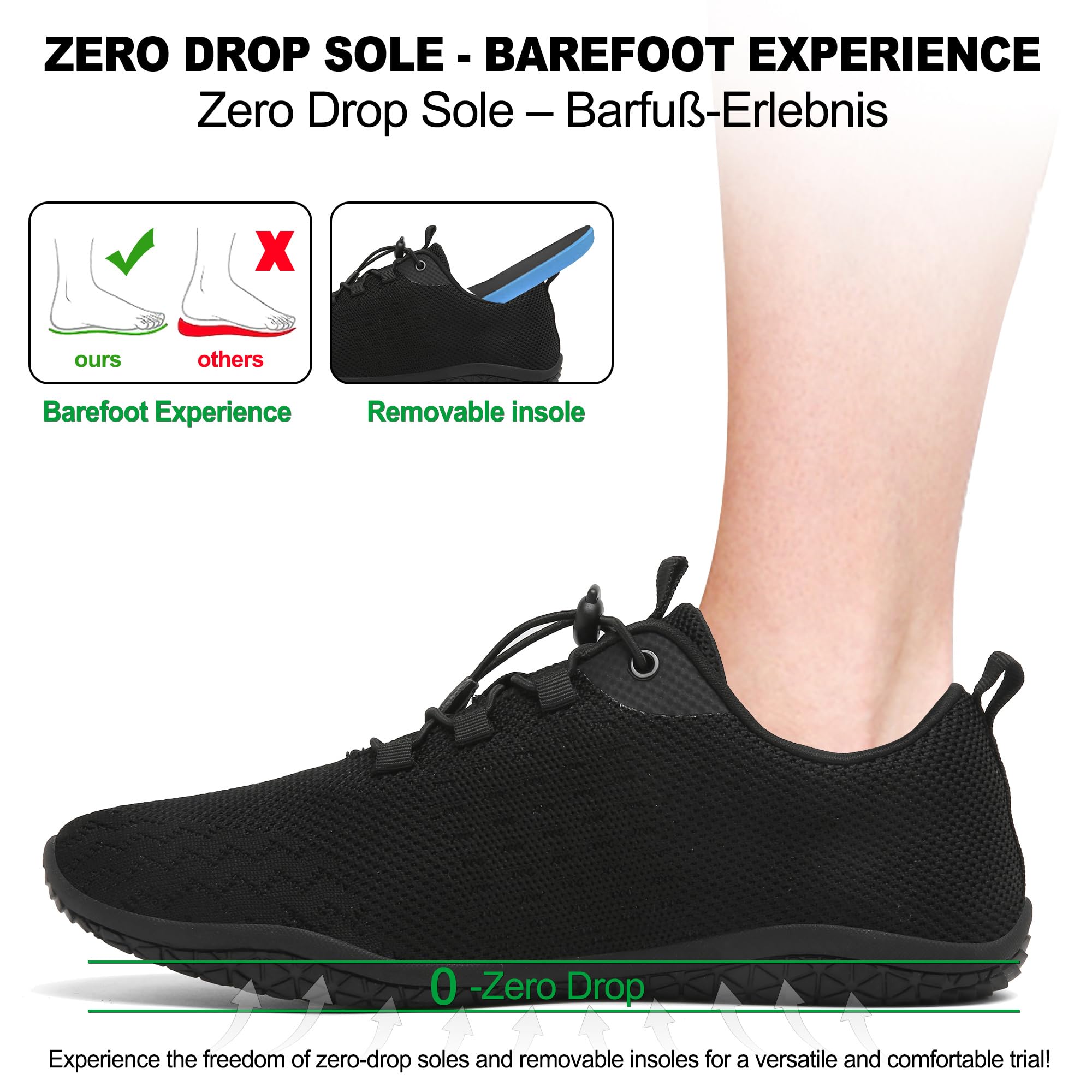Geweo Barfußschuhe Herren Damen Sommer Bequeme Barefoot Shoes Schwarz 43EU 2