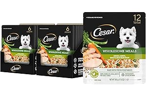 Cesar Wholesome Meals Wet Dog Food, Chicken, Carrots, Barley & Green Beans Recipe, 17.6 oz. Pouch, 6 Count (Pack of 2)