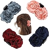 Lawie 4 Pack Large Pink Red Navy 2 Rose Flower Butterfly Octopus Plastic Hair Claw Floral Bow Clips Jaw Barrettes Hairgrips Clamps Twist Bun Hair Holder Accessories for Women Girl
