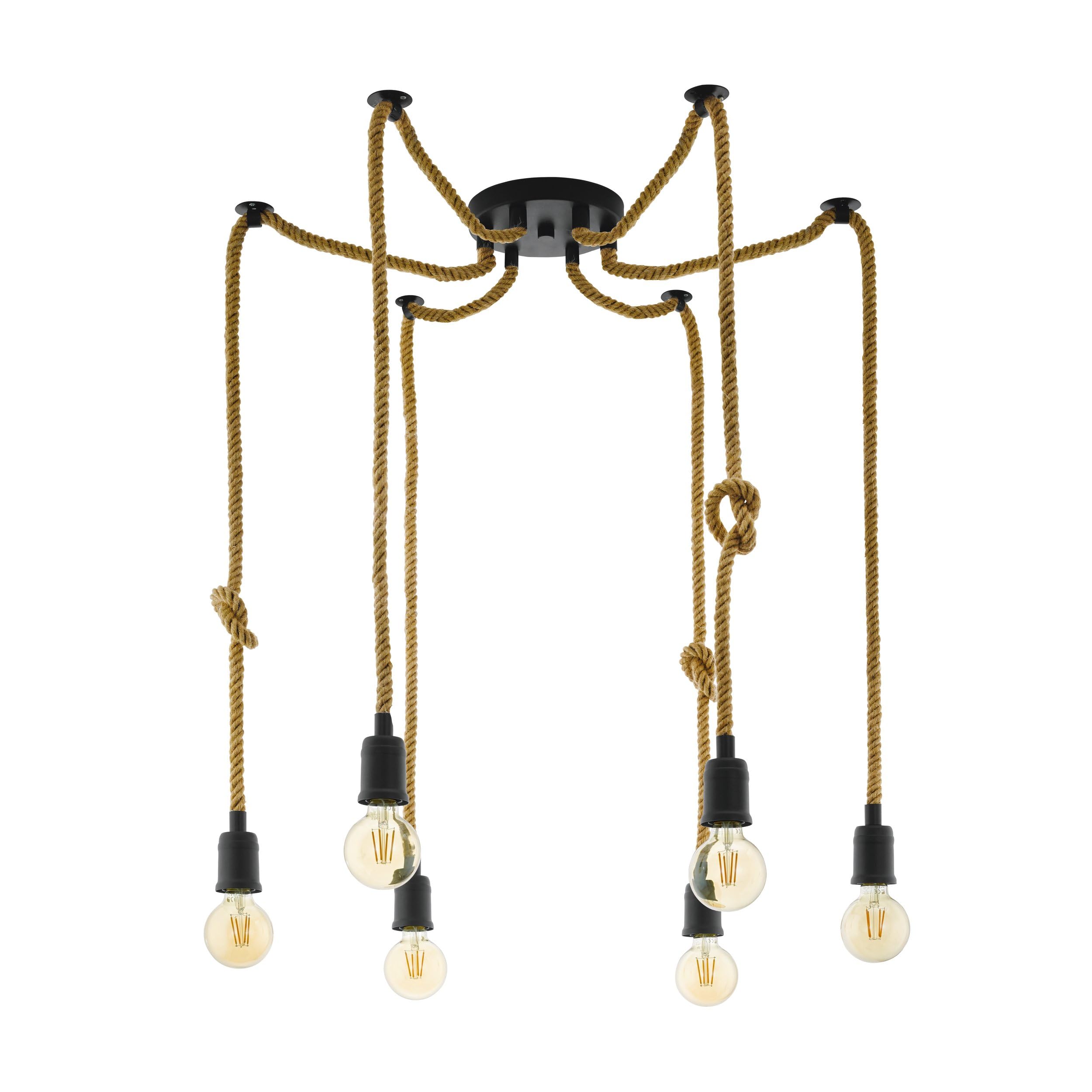 EGLO Rampside Pendant Lamp, 6-Bulb Vintage Pendant Light in Industrial Design, Steel Pendant Lamp, Colour: Black, Brown, Socket: E27