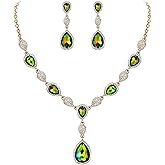 EleQueen Women's Cubic Zirconia Teardrop Y-Necklaces Dangle Earrings Jewelry Sets for Brides Bridesmaids