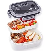 Bento Box Adult, Lunch Box for Men and Women, 1200ML Leak-proof Double-layered with Handle Lunchbox, Reusable BPA-Free Lunch Container, Microwave/Dishwasher Safe, Snack Box with Cutlery Set, White