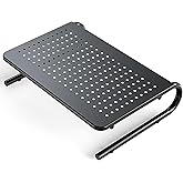 HUANUO Monitor Riser for Desk, Laptop Stand with Vented Steel Shelf, Black | Computer Stand for PC, Printer, Screen, Desk Organizer with Bottom Storage, Shelf Riser for Home Office Supplies