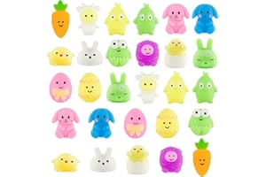FLMRIOY 28 PCS Easter Mochi Squishies Toys, Kawaii Chicken Bunny Squeeze Fidget Toys Stress Relief Squishies for Kids Boys Girls Toddlers Easter Basket Stuffers Egg Fillers Gifts Party Favors