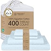 Threadmill Egyptian Cotton Queen Sheet Set | 100% Certified Egyptian Cotton Bed Sheets for Queen Size Bed | Queen Sheet Set with Deep Pocket | Soft Cooling Damask Jacquard Bedding Set | Light Blue