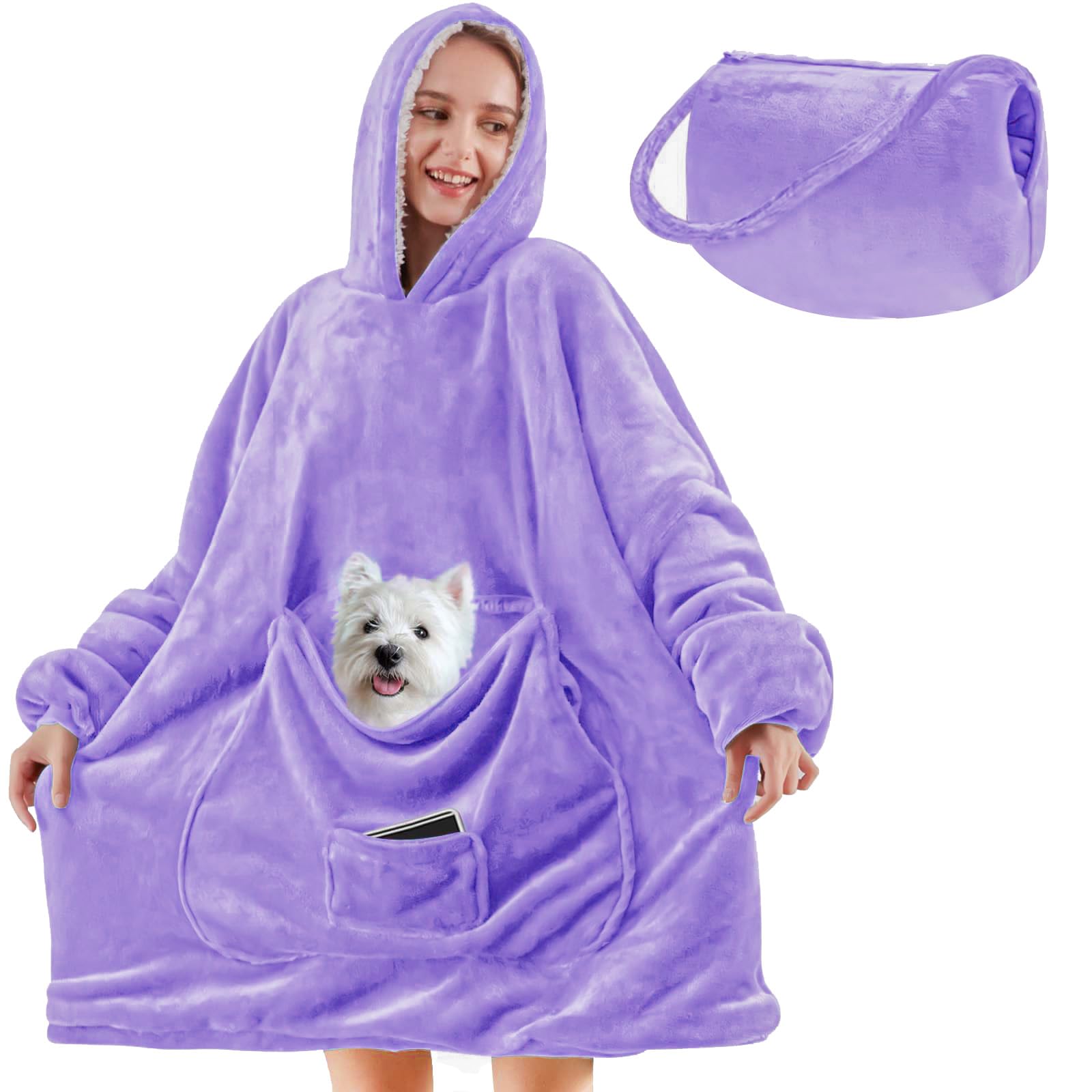 yescool Wearable Blanket Hoodie - Gifts for Women Her Girlfriend, Birthday Christmas Gifts For Mom, Oversized Flannel Sherpa Blanket Sweatshirt, One Size Fits All (Purple) Image