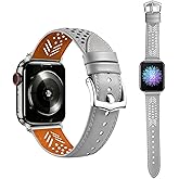 Hollow-out Handmade Top Grain Leather Band for Apple Watch Women Men, Breathable Lightweight Soft Strap Compatible with Series 11/10/9/8/7/6/5/4/SE SE2 Ultra 38/40/41/42/44/45/49mm