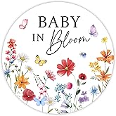 JarThenaAMCS 100Pcs Wildflower Baby in Bloom Stickers 2 Inch Floral Self Adhesive Round Sealing Label Decals for Birthday Baby Shower Party Favors Supplies