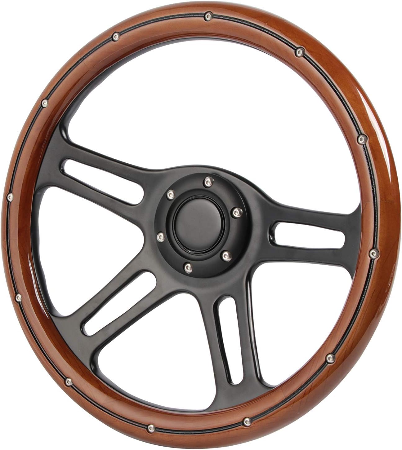 350mm 14" Classic Nostalgia Wood Grain Steering Wheel Slotted 4 Spoke