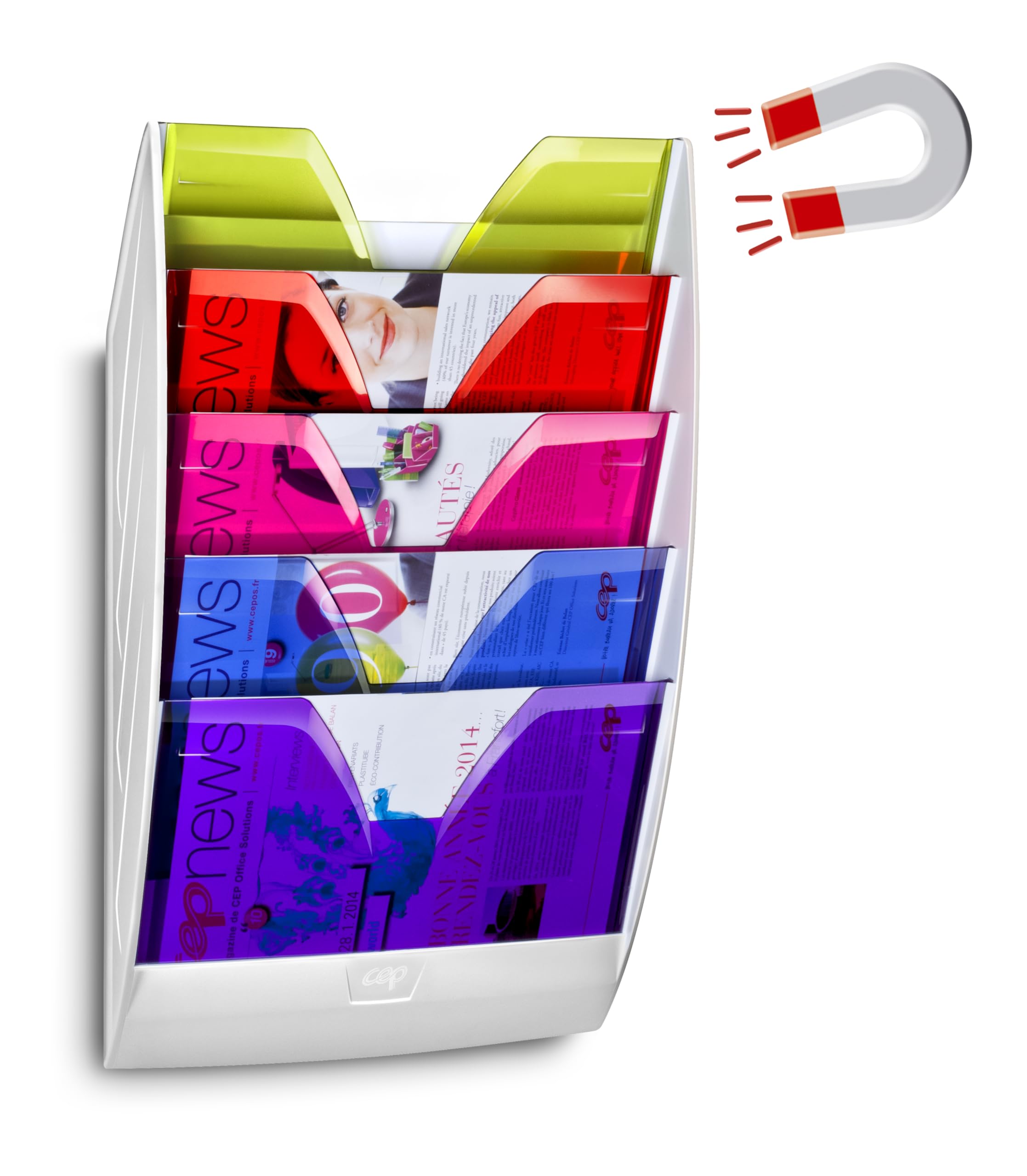 CEP 1201540811 Magnetic Wall Display Rack with 5 Compartments - White/Multi-Color