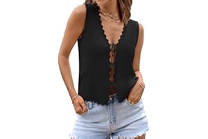 COCCKO Womens Tie Front Tops Trendy 2025 Summer V Neck Sleeveless Sweater Vests Fashion Cute Crochet Knit Tops